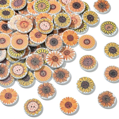 Airssory Holzknöpfe mit 2 Löchern, Sonnenblumen-Holzknöpfe, 2 Löcher, Knöpfe für Kleidung, Nähen, DIY, Kunst, Handwerksprojekte, 100 Stück von Airssory
