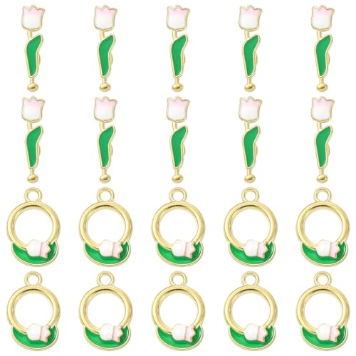 Airssory Knebelverschlüsse aus Zinklegierung, Emaille, Tulpen, Blumen, T-Verschluss, IQ-Knebelverschluss, Hakenverbinder für Halsketten, Armbänder, Schmuckherstellung, 10 Stück von Airssory