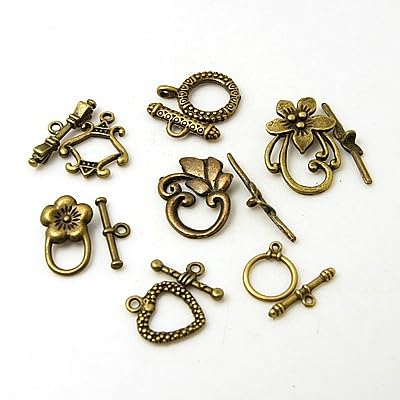 Airssory Knebelverschlüsse in Antik-Bronze, 10 Sets, gemischt, für Armbänder, Halsketten, Schmuckherstellung von Airssory