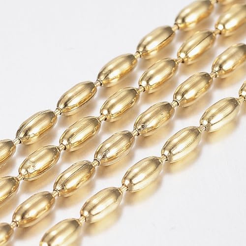 Airssory Ovale Perlenketten aus 304 Edelstahl mit Spule, Gliederkette, goldene Halskettenrolle für Schmuckherstellung, 3,5 x 1,5 mm, 10 m von Airssory