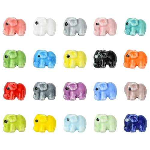 Airssory Porzellanperlen in 20 Farben, Elefant, handgefertigt, bedruckt, schöne Tier-Keramikperlen für DIY-Schmuck, Armband, Halskette, Handwerk, Schlüsselanhänger, Taschendekoration, 40 Stück von Airssory