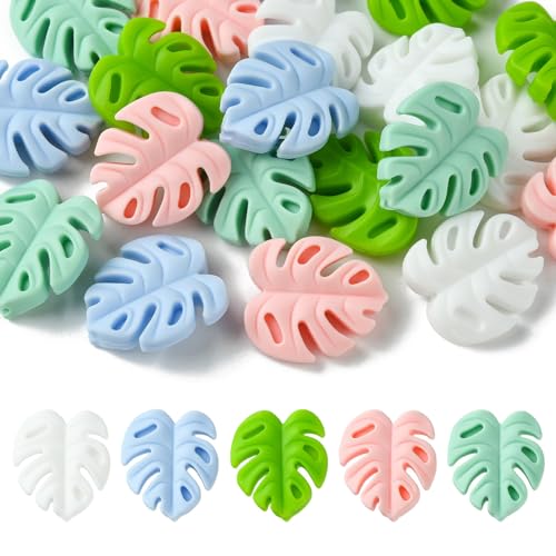 Airssory Silikonperlen in 5 Farben, Monstera-Blätter, Grün, Blau, Rosa, Gummiperlen für DIY-Schmuck, Armband, Schlüsselanhänger, Basteldekorationen, 20 Stück Airssory Silikonperlen in 5 Farben, Monstera-Blätter, Grün, Blau, Rosa, Gummiperlen für DIY-Schmuck, Armband, Schlüsselanhänger, Basteldekorationen, 20 Stück von Airssory