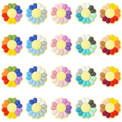 Airssory Silikonperlen mit Gänseblümchen, bunte Silikonperlen für Schlüsselanhänger, Perlenstifte, Schmuckherstellung, 5 Farben, 20 Stück Airssory Silikonperlen mit Gänseblümchen, bunte Silikonperlen für Schlüsselanhänger, Perlenstifte, Schmuckherstellung, 5 Farben, 20 Stück von Airssory