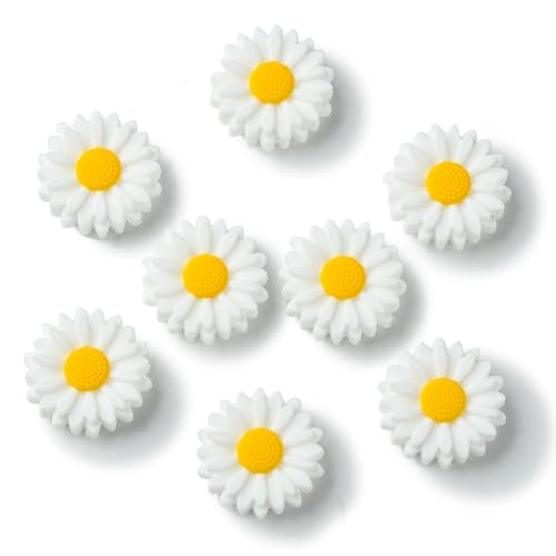 Airssory Weiße Gänseblümchen-Silikonperlen, schöne Frühlingsblumen, Gummiperlen für DIY, Schmuck, Stift, Schlüsselanhänger, Bastelzubehör, Dekoration, 10 Stück von Airssory