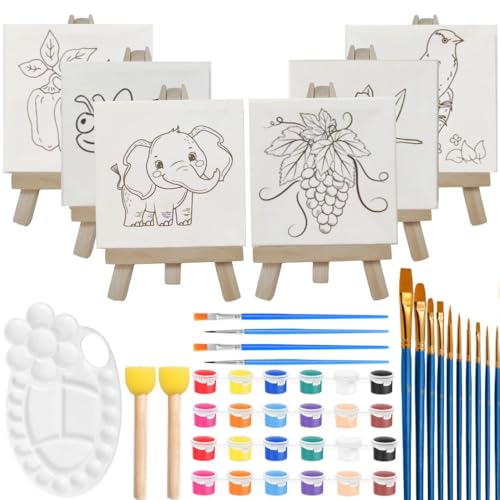 Aisamco Mini Leinwand und Staffelei, Leinwand Malerei Set enthält 4x4 Zoll grundiert Leinwand, Mini Staffelei, Acrylfarbe, Pinsel und Palette für Kinder Künstler Kunst Party Zeichnung Aisamco Mini Leinwand und Staffelei, Leinwand Malerei Set enthält 4x4 Zoll grundiert Leinwand, Mini Staffelei, Acrylfarbe, Pinsel und Palette für Kinder Künstler Kunst Party Zeichnung von Aisamco