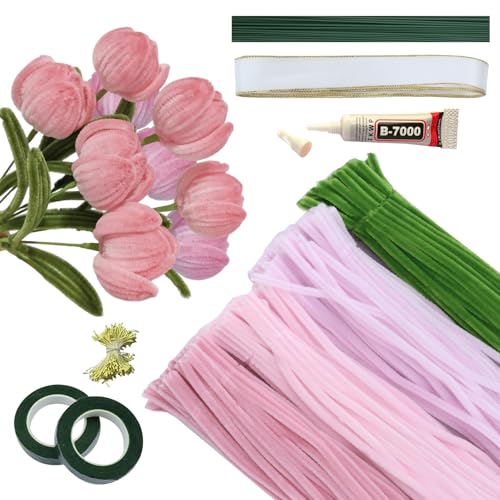30CM Rosa Blumenstrauß DIY Blumenstrauß Bastelset, 20 Blumenstiele 400 Bastel-Wolle Pfeifenreiniger, Grüner Basteldraht, Floristen Krepppapier, Geschenkband Deko für Frauen 30CM Rosa Blumenstrauß DIY Blumenstrauß Bastelset, 20 Blumenstiele 400 Bastel-Wolle Pfeifenreiniger, Grüner Basteldraht, Floristen Krepppapier, Geschenkband Deko für Frauen von Aischens