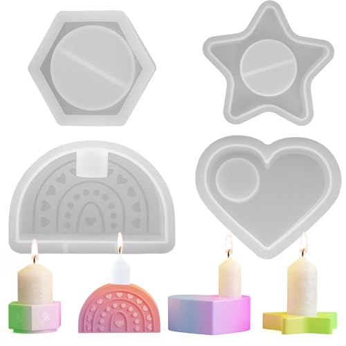 4 Stück Silikonformen GießFormen,Ostern kerzenformen zum gießen,Valentine Kerzenständer Form,3D Kerzenständer Silikonform Epoxidharz für Kerzenständer und Tabletts,Silikonform Kerzenhalter von Aischens