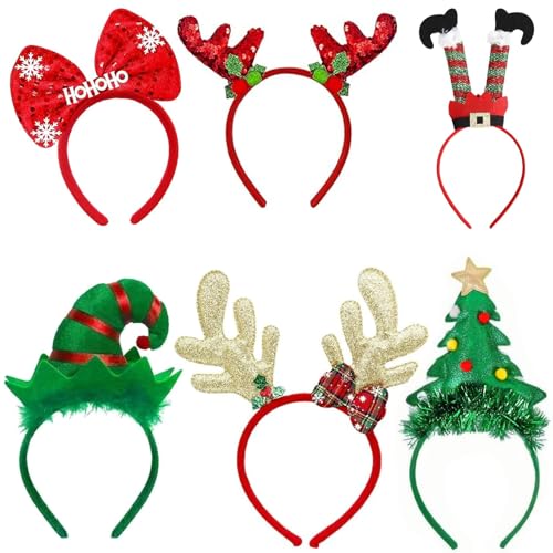 6er Set LED Weihnachts-Haarreifen mit Lichteffekt,Leuchtende Kopfleuchten für Erwachsene&Kinder(Elfenhut,Tannenbaum),Festliche Party-Deko, Geschenkidee für Weihnachtsmarkt&Familienfeier von Aischens