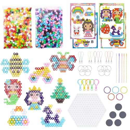 Aischens 10mm Bügelperlen Set, 1500 Stück Große Bügelperlen für Kinder, XL Steckperlen 12 Farben 16 Muster mit Bügelpapier und Steckplatte, DIY Kreatives Perlenset zum Basteln Handwerk für Kinder von Aischens