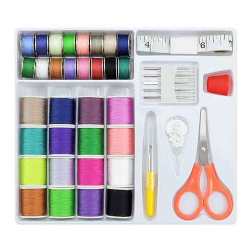 Aischens Nähmaschinen-Zubehör, 16 Farbige Garnspulen, Essentials (Nadeln, Spulen, Schere, Maßband, Fingerhut, Einfädler), Tragbarer Organizer-Koffer, Geschenk für DIY & Reparaturen von Aischens