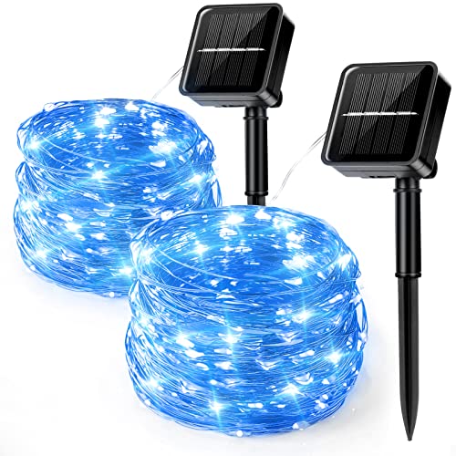 Aisutha Solar Lichterkette Außen, 2x12M 120 LED Lichterkette Aussen, 8 Modi Kupferdraht Solarlichterkette IP65 Wetterfest für Garten, Balkon, Terrasse, Tor, Hof, Hochzeit, Party (Blau) von Aisutha