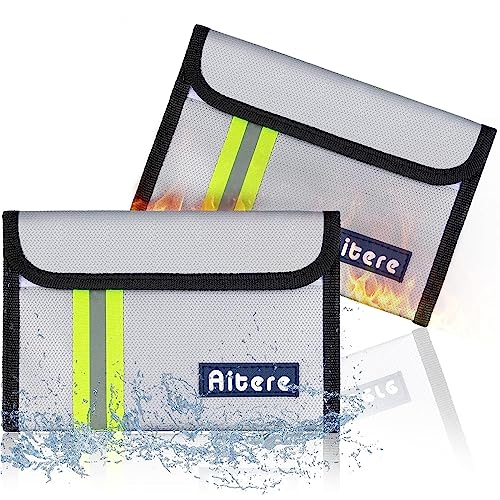 Aitere 2 Stück Feuerfeste Tasche Kleine Feuerfeste Geldtasche (20,3 x 12,7 cm) mit Reißverschluss Brieftasche zum Schutz Kleiner Wertsachen von Aitere