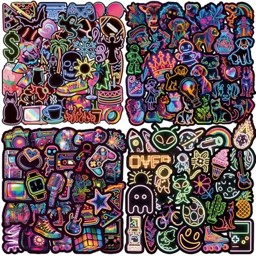 200 Coole Neon aufkleber für Teenager Mädchen Jungen Vinyl Sticker Set für Laptop Wasserflasche Skateboard Gepäck Telefon Dekoration Graffiti PVC Waterproof von Aithney