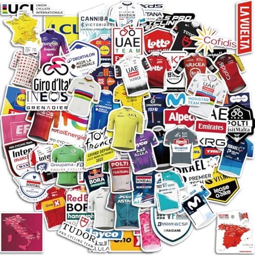 Aufkleber für Rennradfahrer Team Kleidung Logo World Sticker Set Grand Tour Team wasserdichte PVC Aufkleber für Laptops, Sammelalben, Wasserflaschen, Helme, Handys, Kühlschränke, Schränke von Aithney