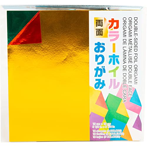 Aitoh Origami-Papier, 14 x 14 cm, 18 Stück, sortierte Folie/Folie, doppelseitig von Aitoh