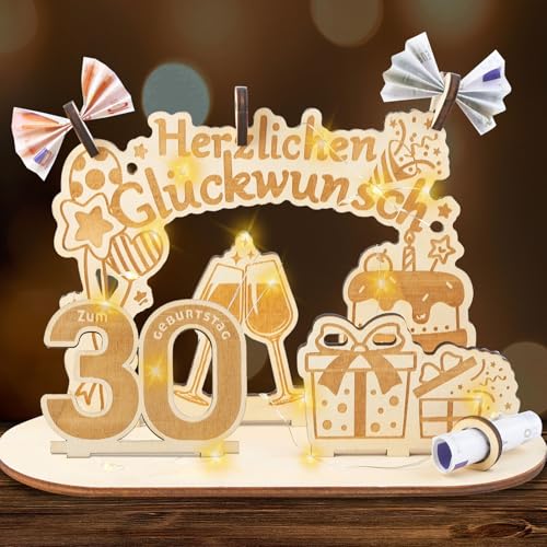 30 Geburtstag Geschenk Frauen Männer, Geldgeschenke Geburtstag Holz mit LED Lichterkette, Holzschild Gästebuch Geschenk zum 30 Hochzeitstag von Aitsite