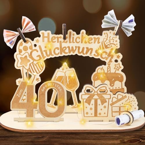 40 Geburtstag Frauen Männer, Geldgeschenke Geburtstag Holz mit LED Lichterkette, Holzschild Gästebuch Geschenk zum 40 Hochzeitstag von Aitsite