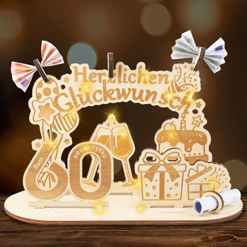 60 Geburtstag Mann Frau, Geldgeschenke Geburtstag Holz mit LED Lichterkette, Holzschild Gästebuch Geschenk zum 60 Hochzeitstag 60 Geburtstag Mann Frau, Geldgeschenke Geburtstag Holz mit LED Lichterkette, Holzschild Gästebuch Geschenk zum 60 Hochzeitstag von Aitsite