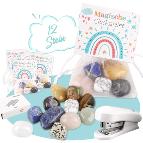 Aitsite 12 Set Glückssteine für Kinder Mitgebsel Kindergeburtstag Glücksbringer Steine Mitbringsel Kindergeburtstag Silvester Mitgebsel Magische Mutstein für Kinder (Regenbogen) von Aitsite