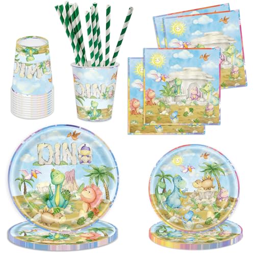 Aitsite 50 Stück Cartoon Dino Partygeschirr Set, Dinosaurier Partyteller Geburtstag für 10 Gäste, Cartoon Dino Geburtstag Geschirr, Jura Party Deko Set, Kindergeburtstag Teller Becher Servietten Aitsite 50 Stück Cartoon Dino Partygeschirr Set, Dinosaurier Partyteller Geburtstag für 10 Gäste, Cartoon Dino Geburtstag Geschirr, Jura Party Deko Set, Kindergeburtstag Teller Becher Servietten von Aitsite