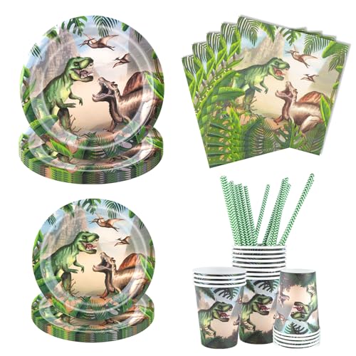 Aitsite 50 Stück Dino Partygeschirr Set, Dinosaurier Partyteller Geburtstag für 10 Gäste, Dino Geburtstag Geschirr, Jura Party Deko Set, Kindergeburtstag Teller Becher Servietten Aitsite 50 Stück Dino Partygeschirr Set, Dinosaurier Partyteller Geburtstag für 10 Gäste, Dino Geburtstag Geschirr, Jura Party Deko Set, Kindergeburtstag Teller Becher Servietten von Aitsite