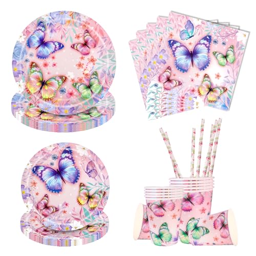 Aitsite 50 Stück Schmetterling Partygeschirr Set, Schmetterling Partyteller Geburtstag für 10 Gäste, Schmetterling Geburtstag Geschirr, Party Deko Set, Kindergeburtstag Teller Becher Servietten Aitsite 50 Stück Schmetterling Partygeschirr Set, Schmetterling Partyteller Geburtstag für 10 Gäste, Schmetterling Geburtstag Geschirr, Party Deko Set, Kindergeburtstag Teller Becher Servietten von Aitsite