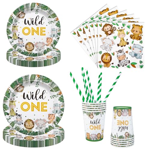 Aitsite 50 Stück Wild One Partygeschirr Set, Waldtiere Partyteller Geburtstag für 10 Gäste, Wild One Geburtstag Geschirr, Waldtiere Party Deko Set, Kindergeburtstag Teller Becher Servietten Aitsite 50 Stück Wild One Partygeschirr Set, Waldtiere Partyteller Geburtstag für 10 Gäste, Wild One Geburtstag Geschirr, Waldtiere Party Deko Set, Kindergeburtstag Teller Becher Servietten von Aitsite