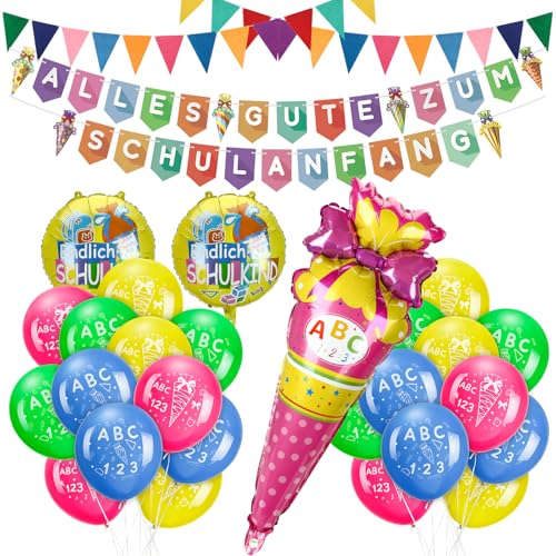 Aitsite Luftballons Schulanfang, 30 Stück Bunt Einschulung Deko, Ballons Einschulung Dekoration Set, 12 Zoll Latexballon + Folienballon geeignet für Aufnahmefeier und Schuleinführung von Aitsite