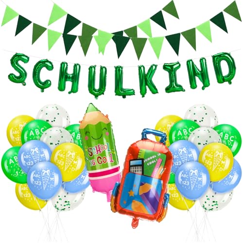 Aitsite Luftballons Schulanfang, Grün Einschulung Deko junge und Mädchen, Ballons Einschulung Dekoration Set, 12 Zoll Latexballon + Folienballon geeignet für Aufnahmefeier und Schuleinführung von Aitsite
