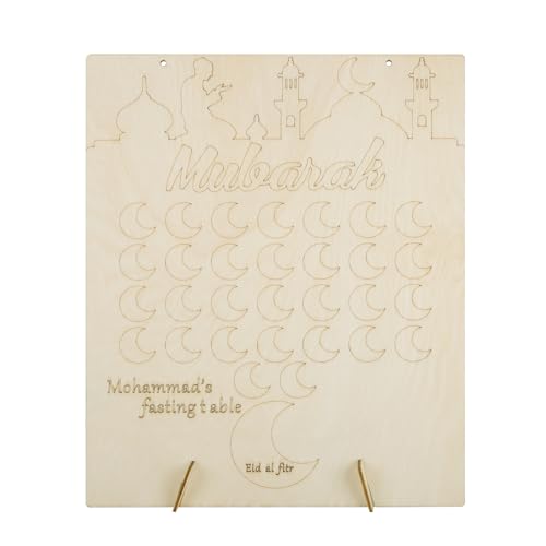 Aitsite Ramadan Kalender Holz, Ramadan Adventskalender Eid Mubarak Countdown Kalender 30 Tage für DIY Ramadan Mubarak Dekoration (Mond) (Mond) von Aitsite