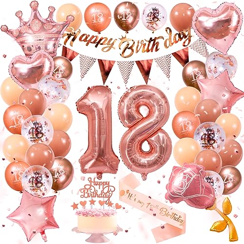 Deko 18. Geburtstag Mädchen, 18. geburtstag Mädchen Frauen Balonen für Geburtstag Luftballon 18. Happy Birthday Banner Geburtstagsdeko Rosegold Ballons Latexballon Folienballons Schleife Kuchenreihe Deko 18. Geburtstag Mädchen, 18. geburtstag Mädchen Frauen Balonen für Geburtstag Luftballon 18. Happy Birthday Banner Geburtstagsdeko Rosegold Ballons Latexballon Folienballons Schleife Kuchenreihe von Aitsite
