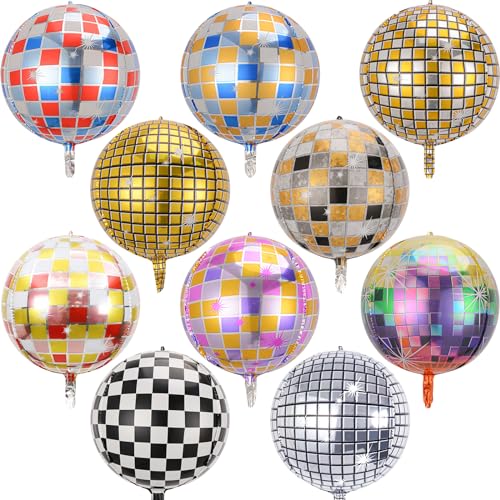Discokugel Luftballon, 10 Stück 22 Zoll 4D Groß Folienballon Geburtstag Bunt Helium Ballons 70 80 90er Party Deko Vintage Riesen Luftballons Fasching Karneval von Aitsite