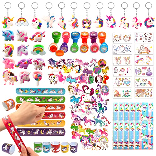 Einhorn Mitgebsel kindergeburtstag Set,120pcs Give Aways Kindergeburtstag Gastgeschenke Enthalten Einhorn Stempel, Tattoos Kinder, Schnapparmband, Schlüsselschnalle, Geschenktüten, Aufklebern, Ringe von Aitsite