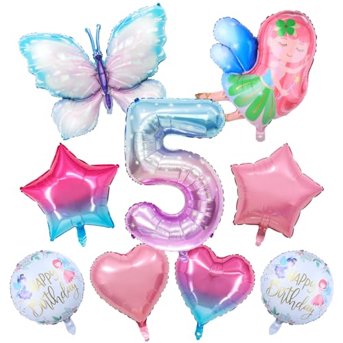 Schmetterlinge Deko Geburtstag, Geburtstagsdeko Luftballon 5 Happy Birthday Ballon Zahlen Luftballon Bunt Kindergeburtstag Schmetterling Feen Stern Herz Veränderter Folienballon Geburtstag 9 Stück von Aitsite