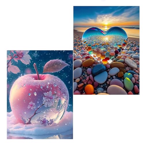 Aiuorty 2 Pack Diamond Painting Kits for Adults,DIY 5D Diamond Painting Bilder for Kinder Kids Diamond Art Malerei Beginners Gift Home Wall Decor 30x40cm (Apple) von Aiuorty