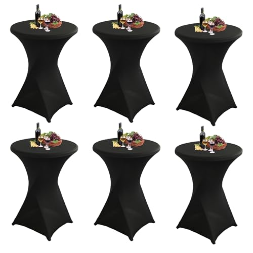 Aiuuee 6er Set Stehtisch Hussen 80 cm Schwarz, Ø80-85cm Elastisch Spandex Hussen Stehtische, Maschinenwäsche, Tischhussen für Stehtische Bistrotische Bar Table Geburtstagsfeier Hochzeit von Aiuuee