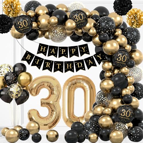 30 Geburtstag Frauen Männer, 30. Geburtstag Deko Frau Mann, 30 Geburtstag Deko Luftballons Schwarz Gold Konfetti Party Geburtstagsdeko 30. von AivaToba
