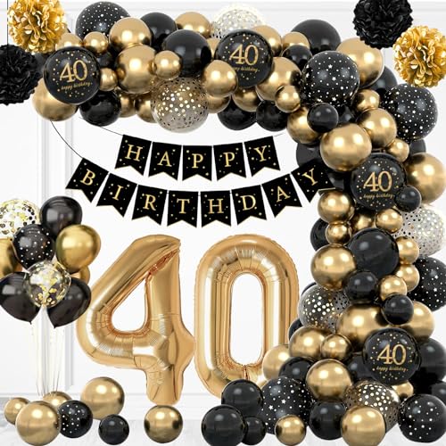 40 Geburtstag Frauen Männer, 40. Geburtstag Deko Frau Mann, 40 Geburtstag Deko Luftballons Schwarz Gold Konfetti Party Geburtstagsdeko 40. von AivaToba