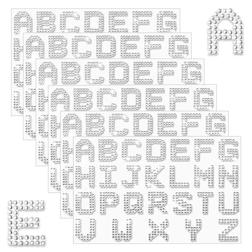 156 Stück Silber Flash Strass Buchstaben Aufkleber, 26 Buchstaben Selbstklebende Aufkleber, Acrylmaterial für DIY Kunst Handwerk Abschluss Kappe Dekoration von Aixoom
