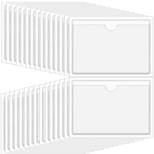 30 Stück transparente Karteikartenfächer, selbstklebende Etikettentasche für austauschbare Etiketten mit Öffnung oben, idealer Karteikartenhalter für 7,3 x 9,4 cm Fotos, Notizen von Aixoom