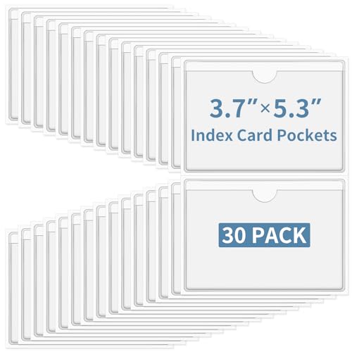 30 Stück transparente Karteikartenfächer, selbstklebendes Etikettenfach für austauschbare Etiketten mit Öffnung oben, idealer Karteikartenhalter für 7,6 x 12,7 cm Fotos, Notizen von Aixoom