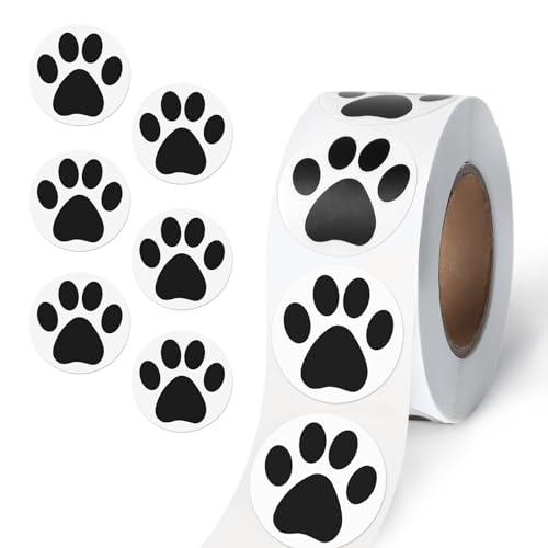 500 Stück Pfotenabdruck-Aufkleber, 2,5 cm, niedlicher schwarzer Hunde-/Katzenpfotenaufkleber – selbstklebende kleine Welpenpfotenabdruck-Aufkleberrolle (schwarz) von Aixoom