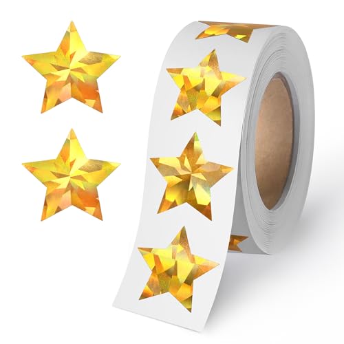 500 Stück holografische goldene Stern-Aufkleber für Kinder Belohnung, 2,5 cm selbstklebende metallische Glitzer Folien Stern Aufkleber von Aixoom