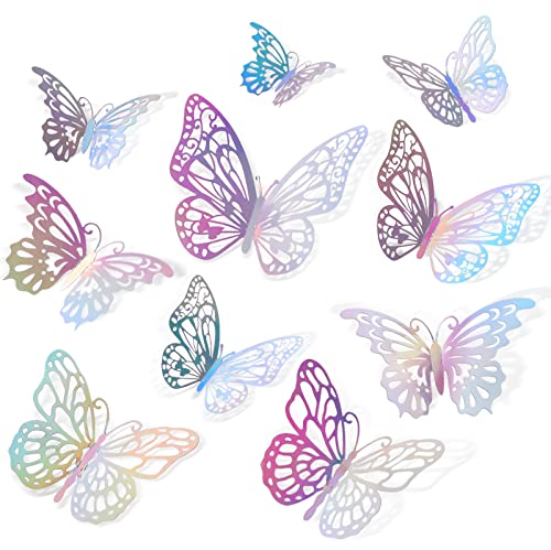 Aixoom 36 Stück Laser-Silber-Schmetterlings-Dekorationen, 3D-Schmetterlings-Dekorationen mit 3 Stilen, 3 Größen, abnehmbare Schmetterlings-Wanddekor-Aufkleber (Laser-Silber) von Aixoom