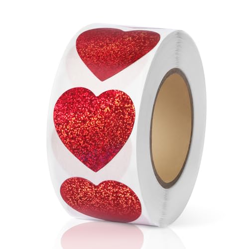 Holografischer roter herzförmiger Aufkleber, 2,5 cm, glitzernde, süße Liebesetiketten für Valentinstag, Einladung, Umschläge, Basteln, Scrapbooking, 500 Etiketten pro Rolle von Aixoom