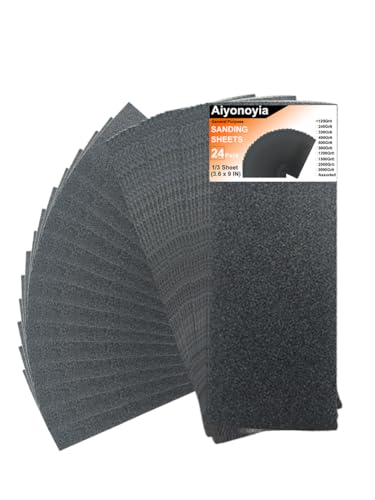 24 x Schleifpapierbögen, 22,9 x 9,1 cm, Körnung 120, Schleifpapier für nasses/trockenes Holz, Metallschleifen von Aiyonoyia