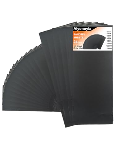 24 x Schleifpapierbögen, 22,9 x 9,1 cm, Körnung 2000, Schleifpapier für nasses/trockenes Holz, Metall, Schleifen, Polieren von Aiyonoyia