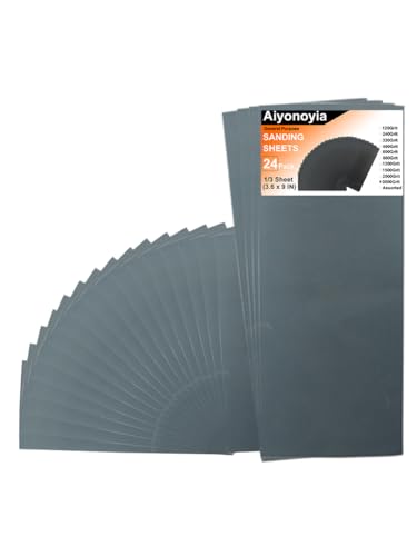 24 x Schleifpapierbögen, 22,9 x 9,1 cm, Körnung 3000, Schleifpapier für nasses/trockenes Holz, Metall, Schleifen, Polieren von Aiyonoyia