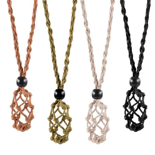 4 Stück Kristallkäfig-Halsketten-Kordelhalter, leere Steinhalter, leere Halskettenhalter mit verstellbarer Länge, handgewebte Schnur für DIY-Schmuckherstellung (Schwarz, Kaffee, Weißbraun, Beige) von Aiyorse