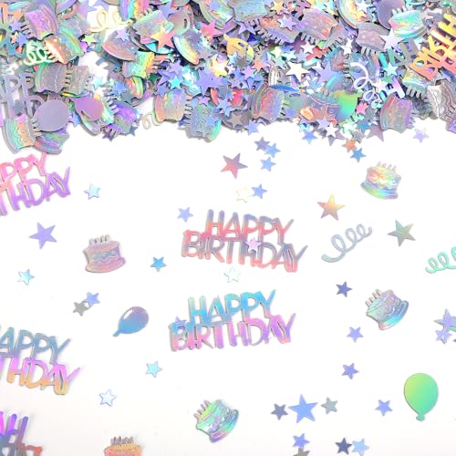 Happy Birthday Konfetti, glitzernde, schillernde Party-Dekorationen, metallische, bunte Tischstreuung mit Mini-Kuchen, Luftballons, Sternen, Bändern, Konfetti für Bastelarbeiten, Geburtstagspartys von Aiyorse